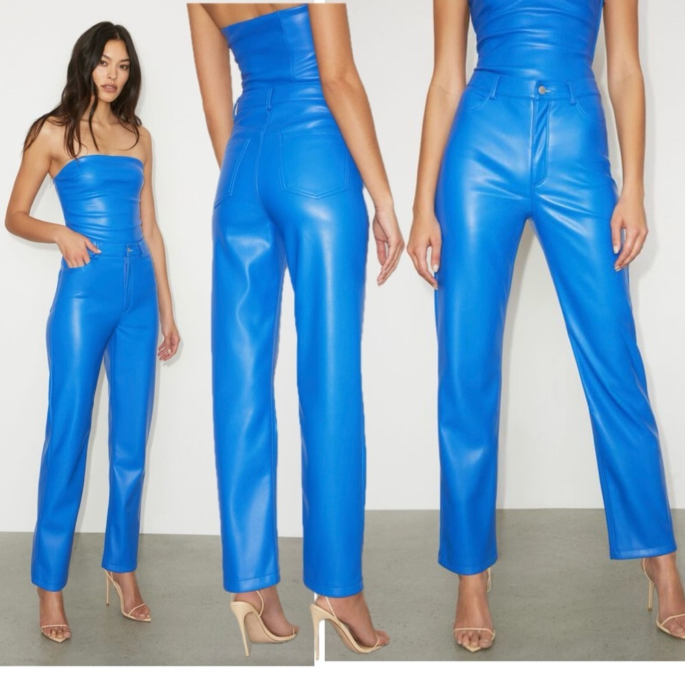 Dynamite sapphire blue Gisele Straight Leg Faux Leather Pants pleather vegan M